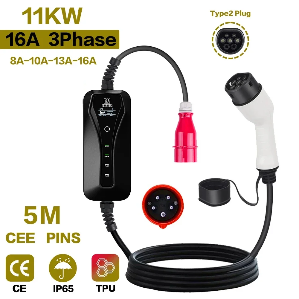 11KW 16A Draagbare EV-oplader  - Type 2 Portable Ev Charger 11Kw Cee recensie en prijs